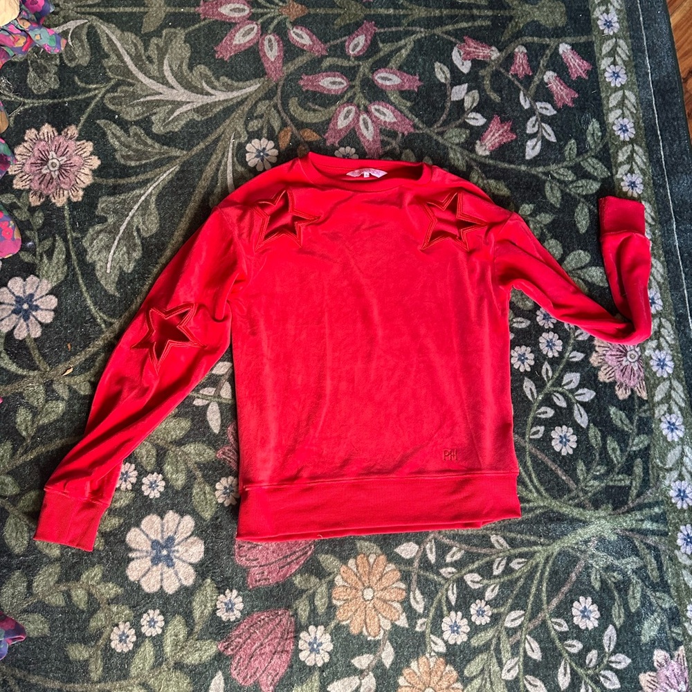 Paris Hilton Red Star-Appliqué cutouts Crewneck Sweatshirt S